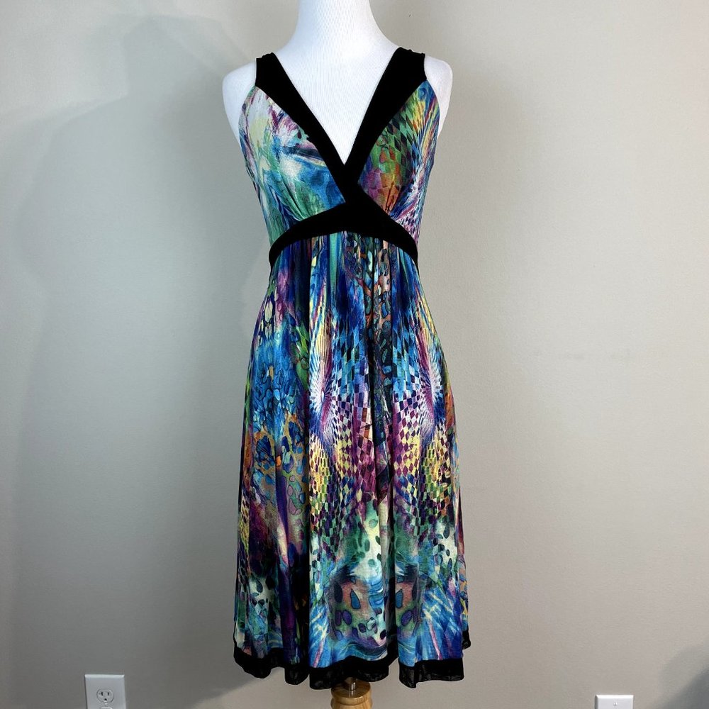 Elana‎ Kattan Dress Womens XS Colorful Sleeveless Mesh Abstract Pleated Lined